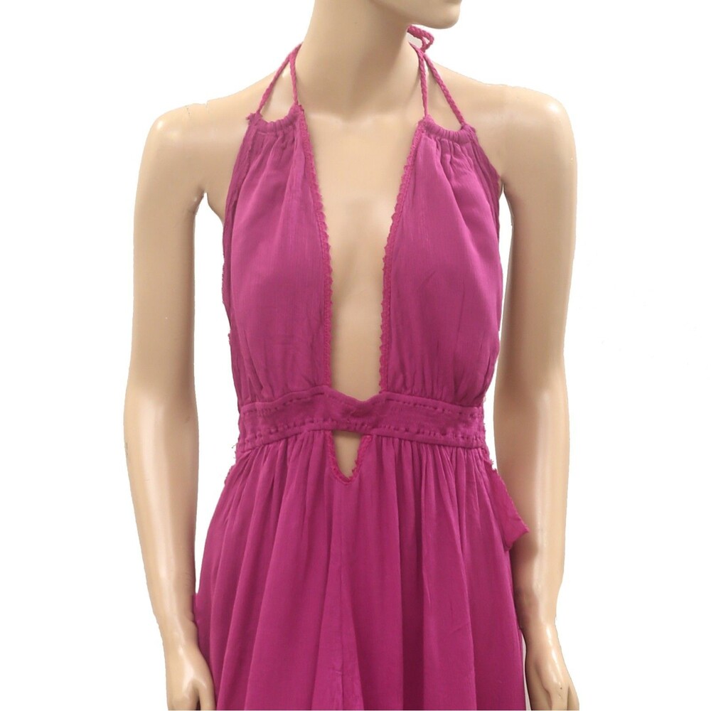 Free People Look Into the Sun Maxi Dress Halter Cutout Smocked Beach L 286834 - Picture 6 of 9